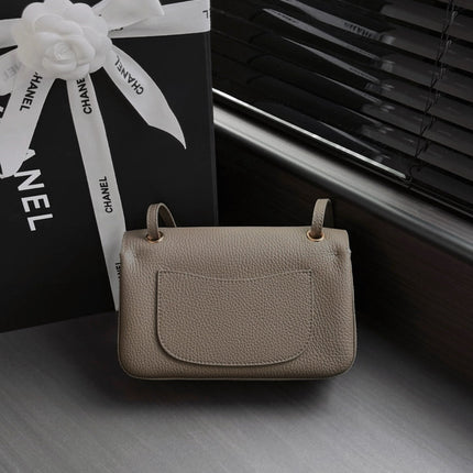 CHANEL 26S CLASSIC MINI FLAP BAG 20 IN TAUPE BROWN CAVIAR LEATHER