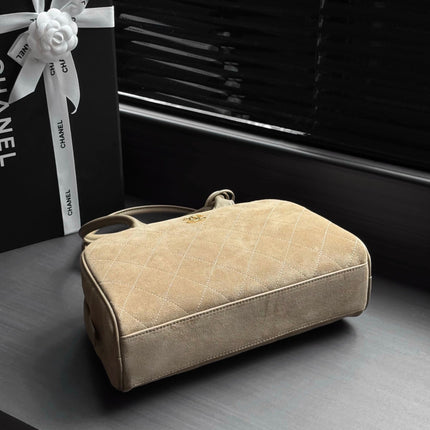 CHANEL 26S CLASSIC BOWLING BAG 29 IN BEIGE SUEDE