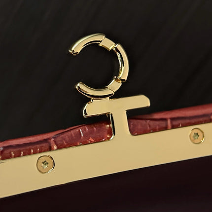 CHANEL 26S SHOULDER BAG 28 IN DARK RED CROC-EMBOSSED CALFSKIN