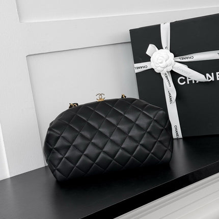 CHANEL 26S SHOULDER BAG 27 IN BLACK LAMBSKIN WITH CHAIN STRAP
