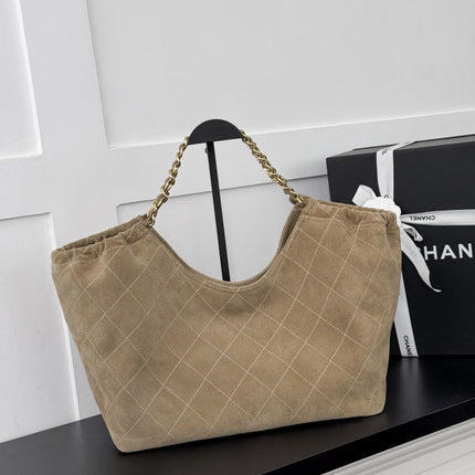 CHANEL 26S SHOPPING TOTE BAG 45 IN BEIGE QUILTED SUEDE