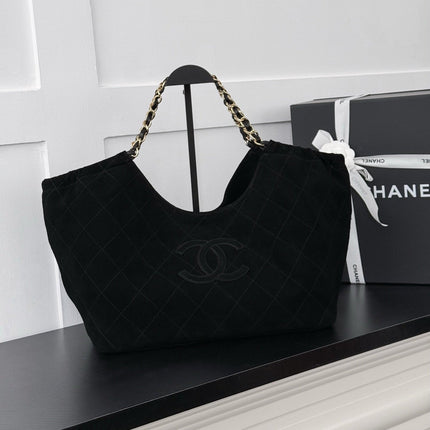 CHANEL 26S SHOPPING TOTE BAG 45 IN BLACK QUILTED SUEDE