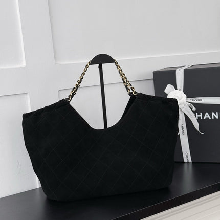 CHANEL 26S SHOPPING TOTE BAG 45 IN BLACK QUILTED SUEDE