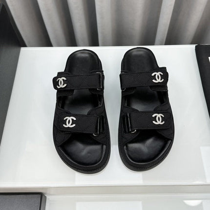 dad sandals black textile mules