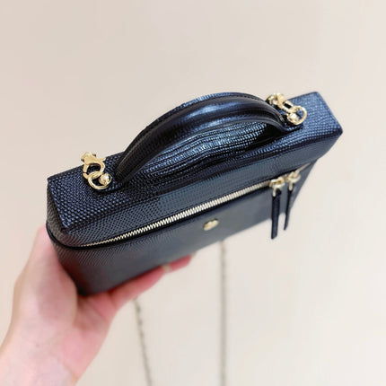 CHANEL 26S MINI BOX BAG 14 IN BLACK CALFSKIN LIZARD EMBOSSED