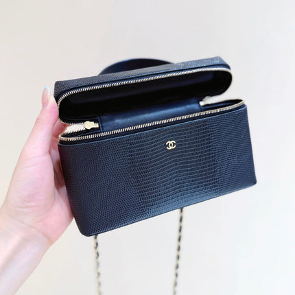 CHANEL 26S MINI BOX BAG 14 IN BLACK CALFSKIN LIZARD EMBOSSED