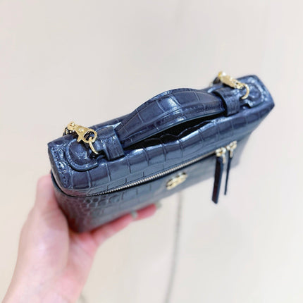CHANEL 26S MINI BOX BAG 14 IN BLACK CALFSKIN CROCODILE EMBOSSED