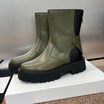 CELINE 26S ANKLE BOOTS 45 MM IN MOSS GREEN CALFSKIN