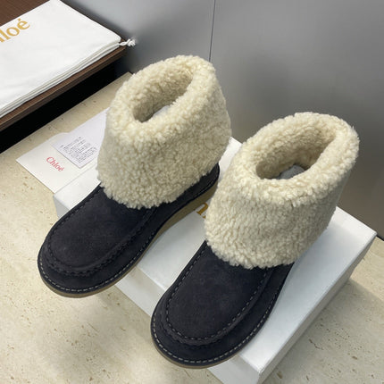 CHLOÉ 26S SHEARLING BOOTS IN CHARCOAL GREY SUEDE