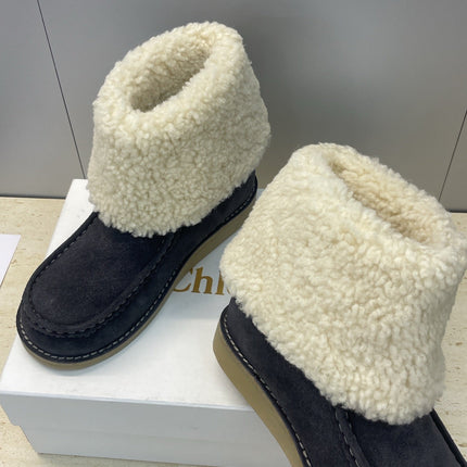 CHLOÉ 26S SHEARLING BOOTS IN CHARCOAL GREY SUEDE