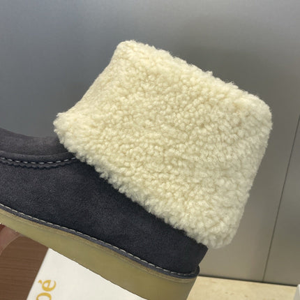 CHLOÉ 26S SHEARLING BOOTS IN CHARCOAL GREY SUEDE