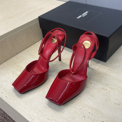 YSL 26S HEELED SANDALS 95 MM IN RED CALFSKIN