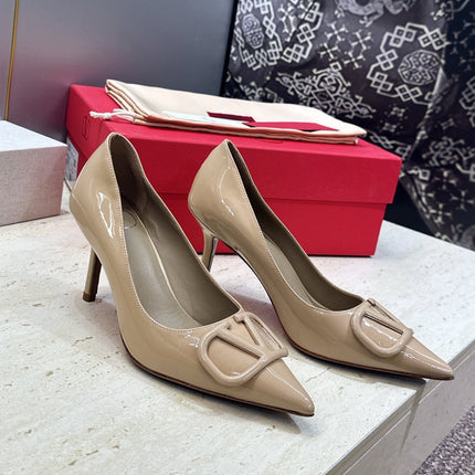 VALENTINO 26S HIGH HEELS 80 MM IN BEIGE PATENT CALFSKIN