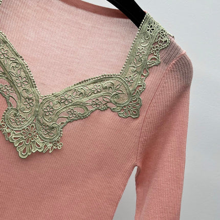 CHLOE 26S LACE EMBROIDERED KNIT TOP STYLE 109