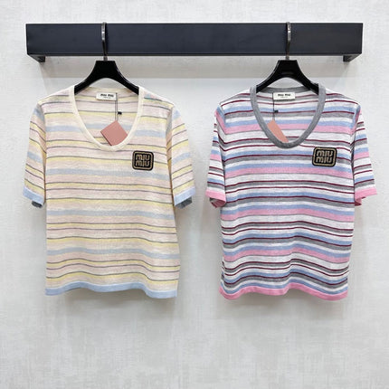 MIUMIU STRIPED KNIT T-SHIRT 273768
