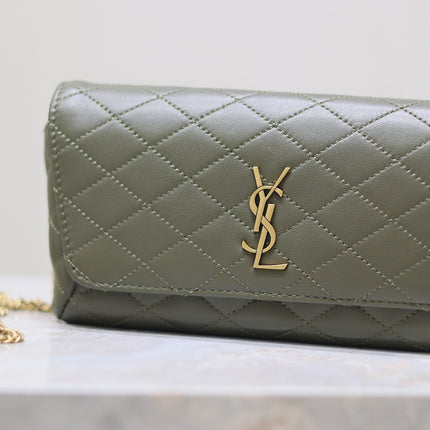 YSL 25S SAINT LAURENT GABY 19 IN DARK OLIVE QUILTED CALFSKIN GOLD HARDWARE