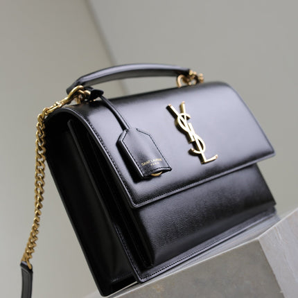 YSL 25S SUNSET MM 25 IN BLACK CALFSKIN GOLD HARDWARE