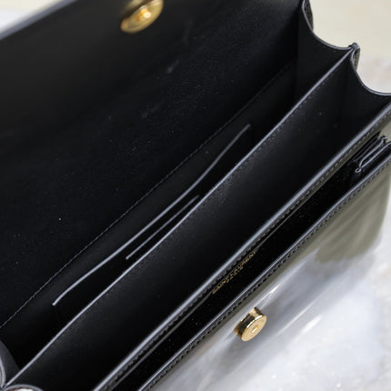 YSL 25S SUNSET MEDIUM 22 IN BLACK SHINY CALFSKIN GOLD HARDWARE