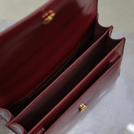 YSL 25S SUNSET BAG 22 IN CRIMSON RED CALFSKIN GOLD HARDWARE