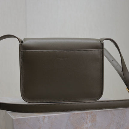 YSL 25S NIKI BABY 22 IN DARK OLIVE BROWN CALFSKIN GOLD HARDWARE
