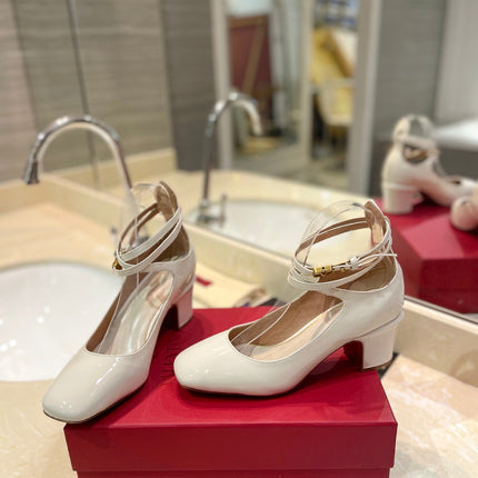 VALENTINO 26S ANKLE STRAP PUMPS 60 MM IN CREAM WHITE PATENT CALFSKIN