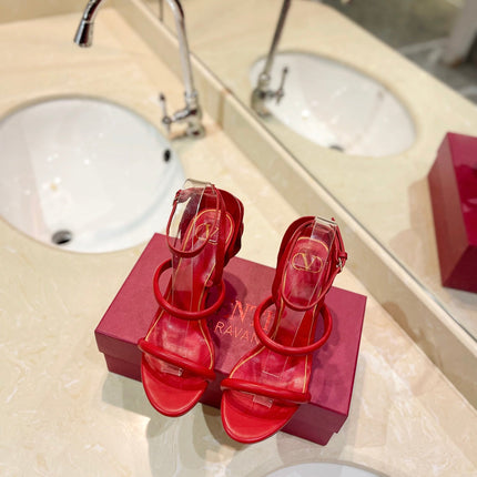 VALENTINO 26S STRAPPY HEEL SANDALS 100 MM IN RED CALFSKIN