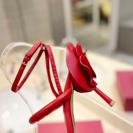 VALENTINO 26S STRAPPY HEEL SANDALS 100 MM IN RED CALFSKIN