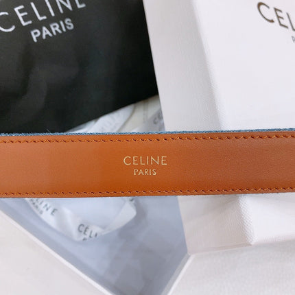 CELINE 25S BELT TRIOMPHE TAURILLON 25MM IN BROWN CALFSKIN AND DENIM 558350