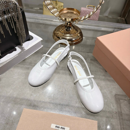 MIUMIU 26S MARY JANE FLATS IN WHITE CALFSKIN