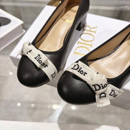 DIOR 26S BLOCK HEEL PUMPS 35MM IN BLACK CALFSKIN WITH FRONT BOW