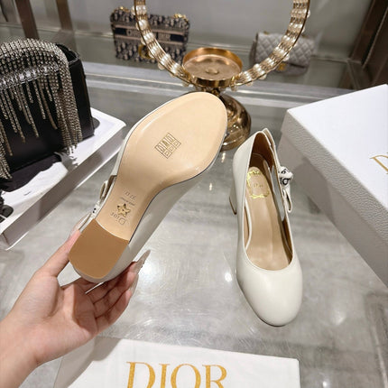 DIOR 26S BLOCK HEEL PUMPS 85MM IN IVORY WHITE CALFSKIN WITH BOW
