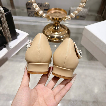 DIOR 26S LOW HEEL PUMPS 30MM IN BEIGE CALFSKIN WITH BOW