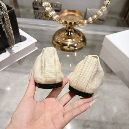 DIOR 26S SLIP ON FLATS IN BEIGE KNIT FABRIC WITH EMBROIDERED LOGO