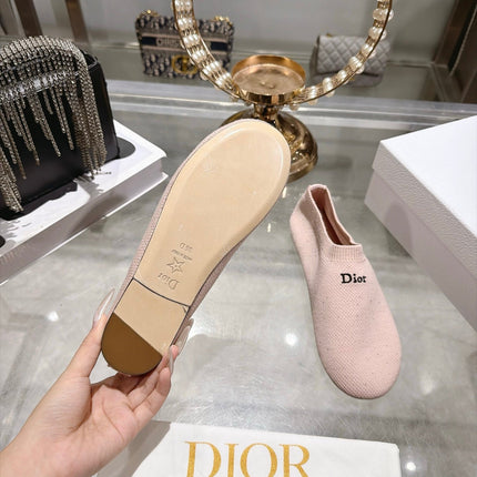DIOR 26S SLIP ON FLATS IN LIGHT PINK KNIT FABRIC WITH EMBROIDERED LOGO