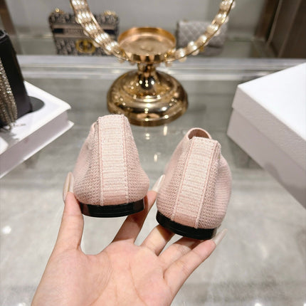 DIOR 26S SLIP ON FLATS IN LIGHT PINK KNIT FABRIC WITH EMBROIDERED LOGO