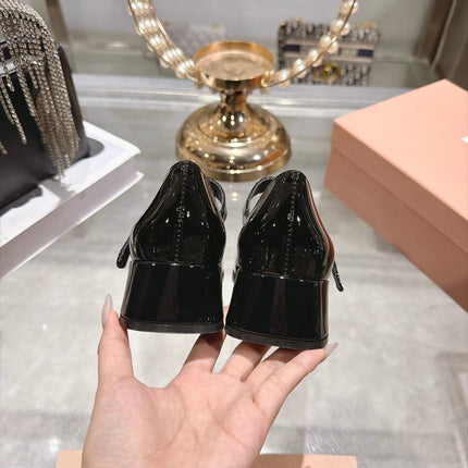 MIUMIU 26S MARY JANE BLOCK HEEL 45MM IN BLACK PATENT CALFSKIN