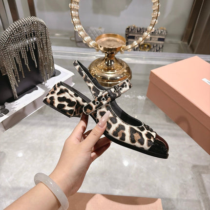 MIUMIU 26S SLINGBACK MARY JANE 45MM IN LEOPARD PRINT PONY HAIR AND BLACK PATENT CALFSKIN CAP TOE