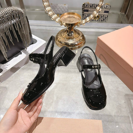 MIUMIU 26S SLINGBACK MARY JANE 45MM IN BLACK PATENT CALFSKIN