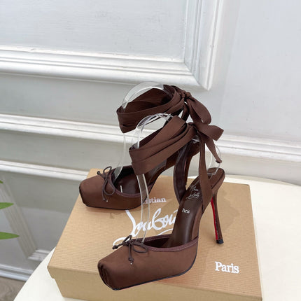 CASSIA LACE UP 100MM IN CHOCOLATE BROWN SATIN