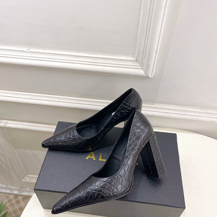 ALAIA 26S HIGH HEELS 95 MM IN BLACK CROCODILE-EMBOSSED CALFSKIN