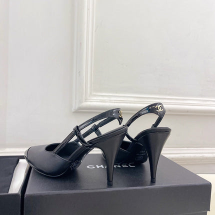 CHANEL 26S POINTED TOE SLINGBACK PUMPS 90 MM IN BLACK LAMBSKIN