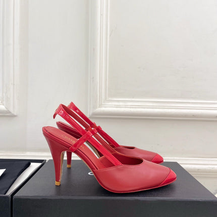 CHANEL 26S POINTED TOE SLINGBACK PUMPS 90 MM IN RED LAMBSKIN