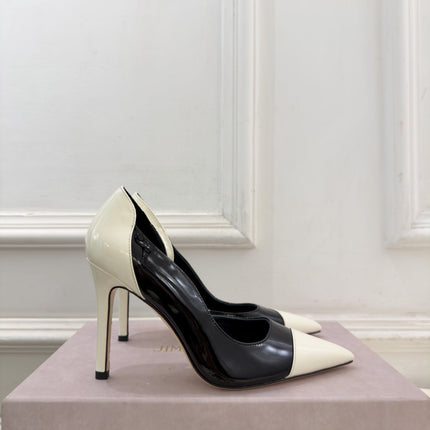 JIMMY CHOO 26S HIGH HEELS 100 MM IN CREAM WHITE AND BLACK SHINY CALFSKIN