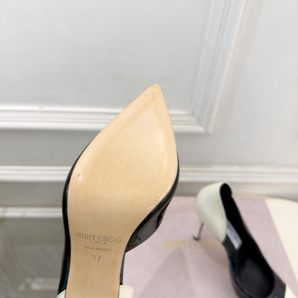 JIMMY CHOO 26S HIGH HEELS 100 MM IN CREAM WHITE AND BLACK SHINY CALFSKIN