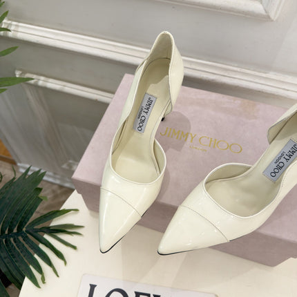 JIMMY CHOO 26S HIGH HEELS 100 MM IN CREAM WHITE SHINY CALFSKIN