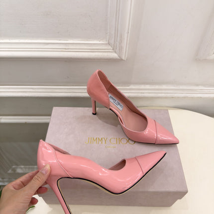 JIMMY CHOO 26S HIGH HEELS 100 MM IN LIGHT PINK SHINY CALFSKIN
