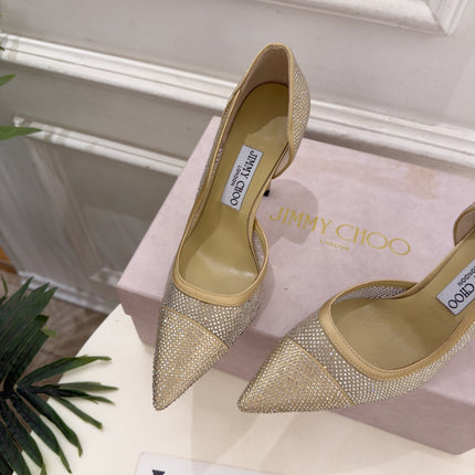 JIMMY CHOO 26S HIGH HEELS 100 MM IN BEIGE MESH FULLY EMBELLISHED WITH CRYSTALS