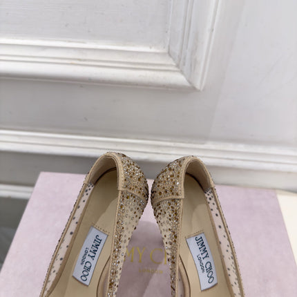 JIMMY CHOO 26S HIGH HEELS 100 MM IN BEIGE MESH CRYSTAL-EMBELLISHED