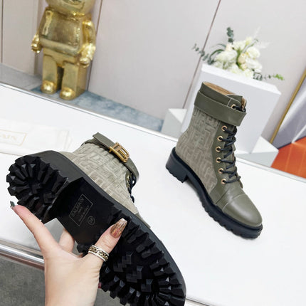 BALMAIN 26S BOOTS IN MOSS GREEN CALFSKIN AND SUEDE