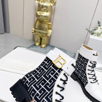 BALMAIN 26S BOOTS IN WHITE CALFSKIN AND BLACK WOOL